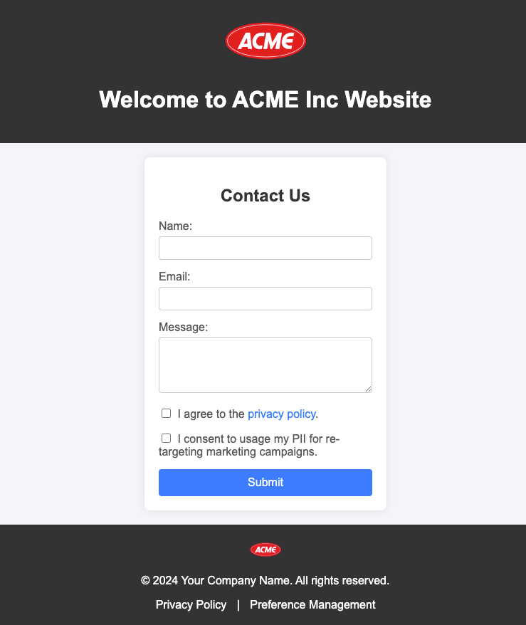 Example of customer's form