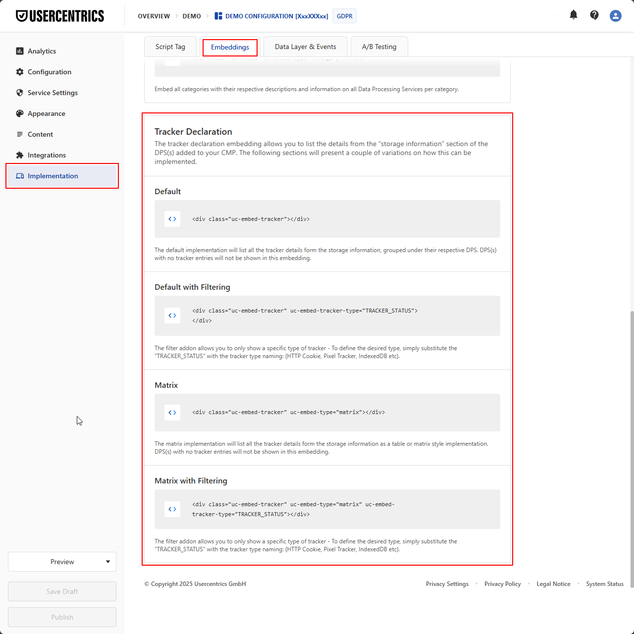 Tracker Declaration embeds